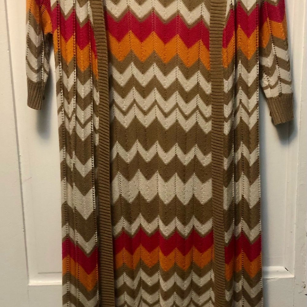 The Limited Red and Orange Chevron Cardigan Sweater
